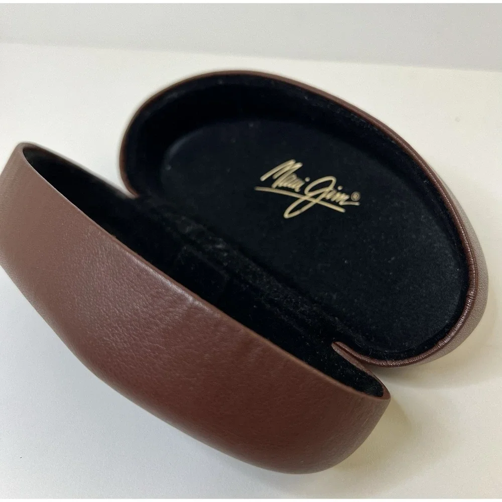 Maui Jim Sunglass Case Hard Clam Shell Brown Glasses Faux Leather Eyeglass Case